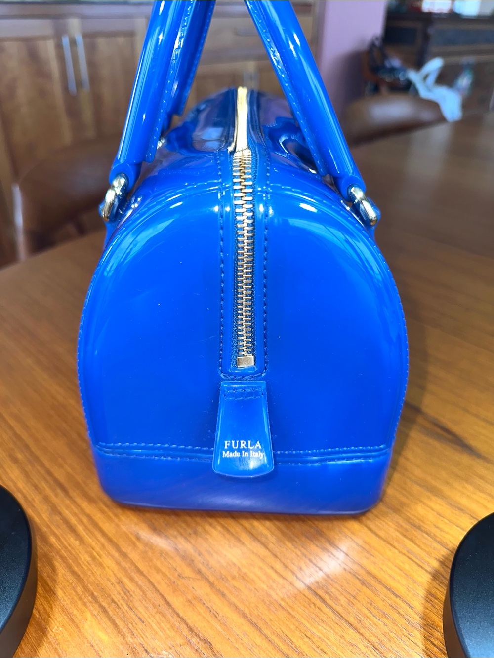 Furla Candy Bag Dome Satchel | Cobalt Blue Glossy PVC | Made in Italy -Excellent - Picture 7 of 12